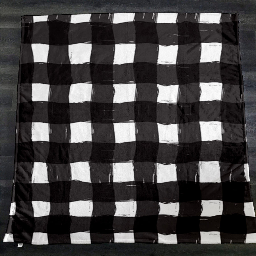 Black and White Buffalo Check Pattern Fleece Sherpa Blanket