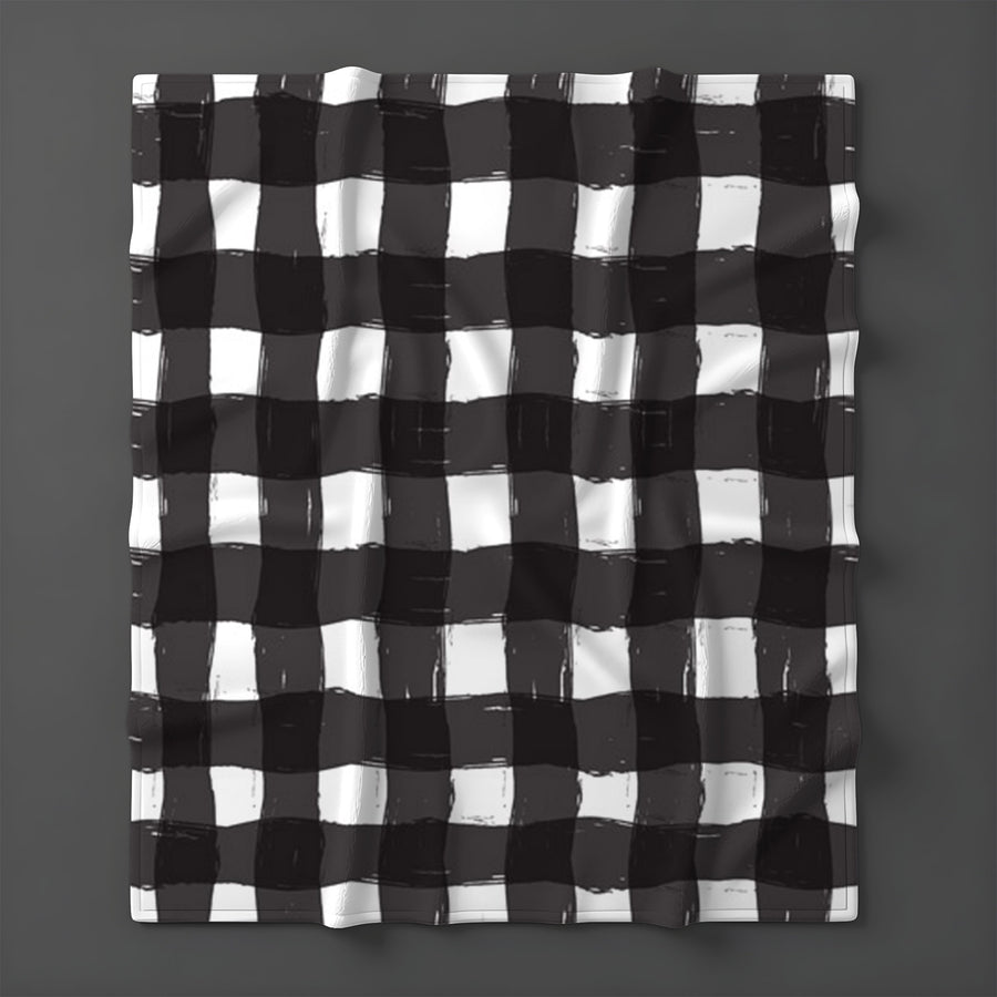 Black and White Buffalo Check Pattern Fleece Sherpa Blanket