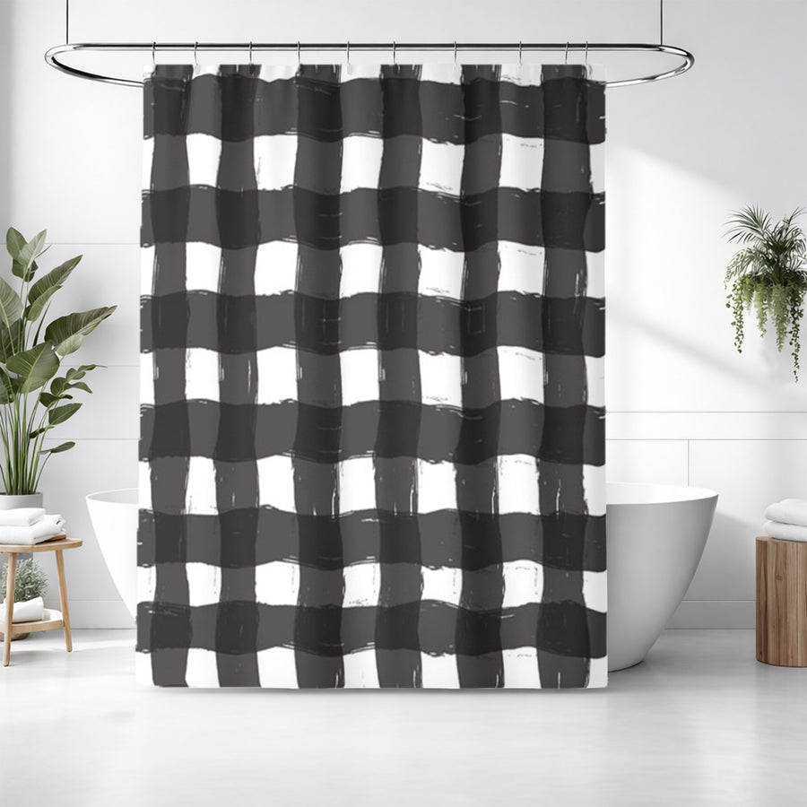 Black and White Buffalo Check Pattern Shower Curtain