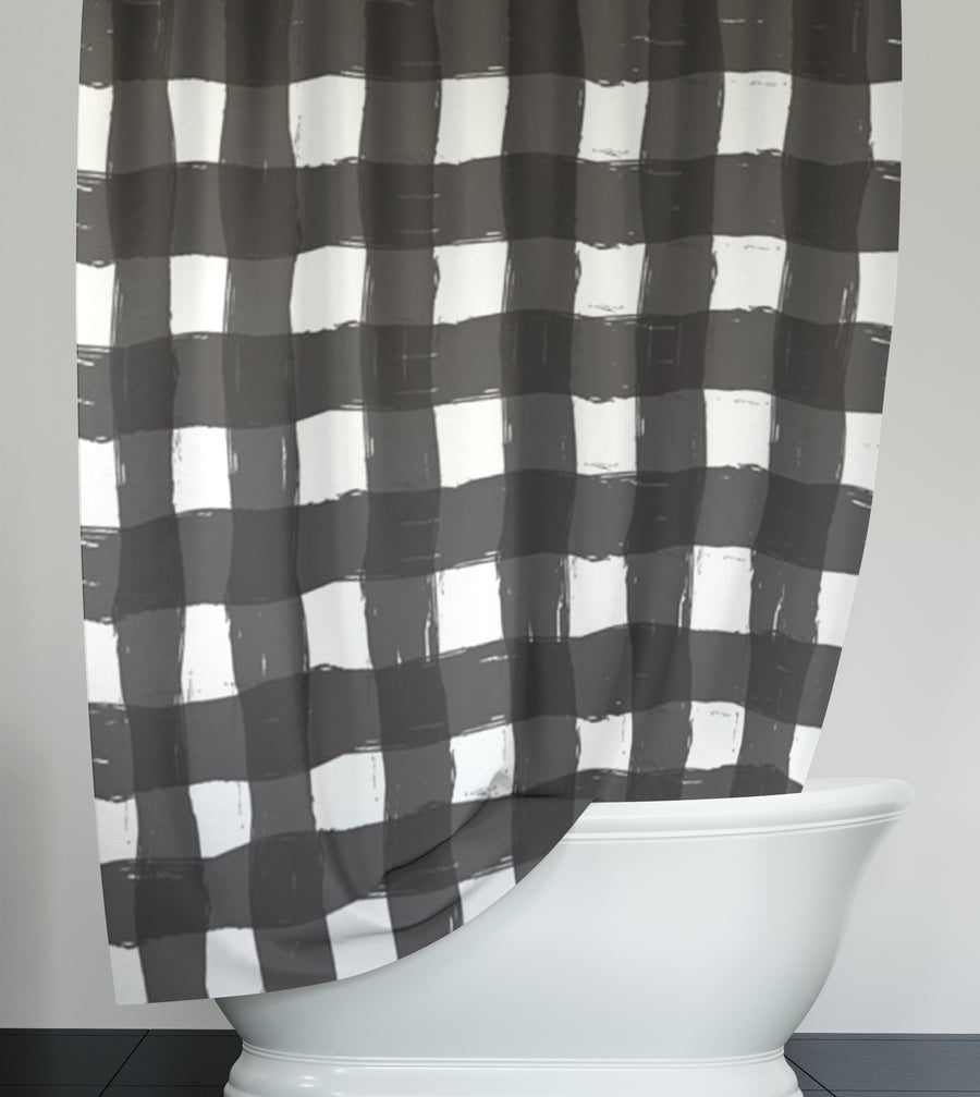 Black and White Buffalo Check Pattern Shower Curtain