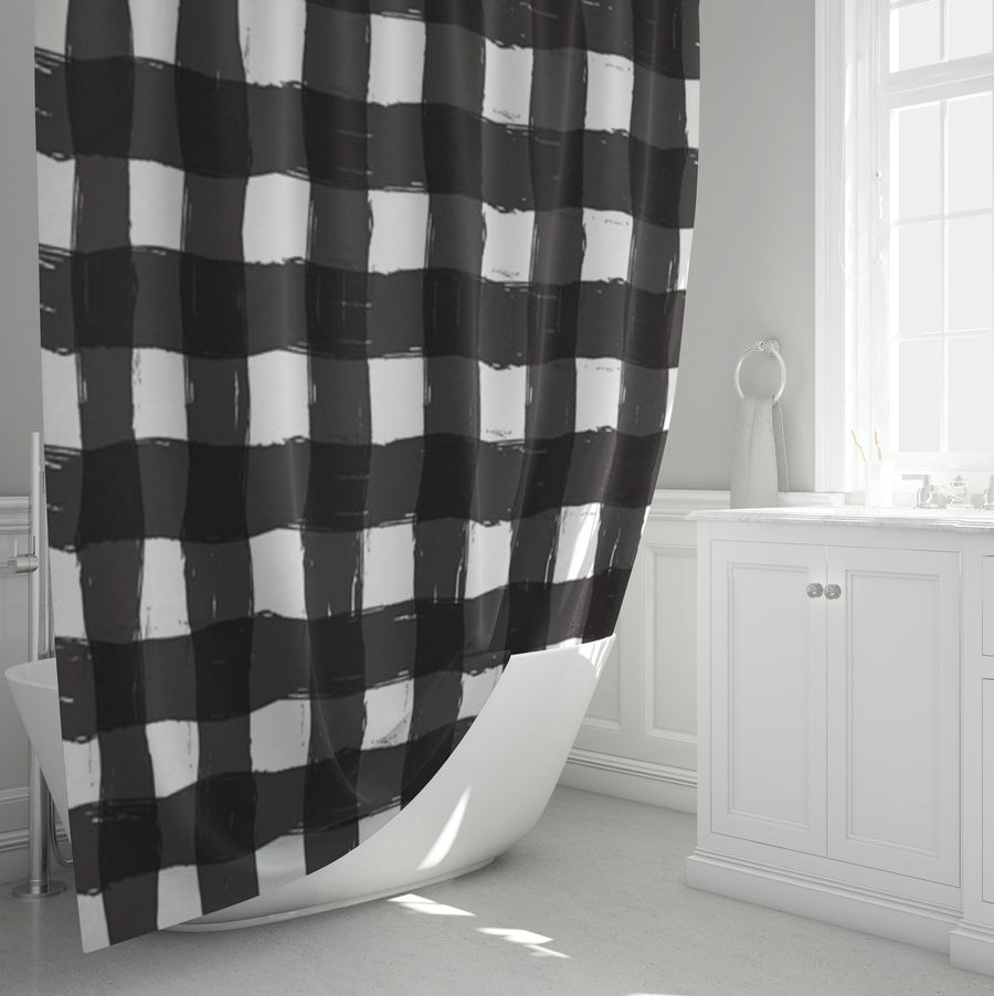 Black and White Buffalo Check Pattern Shower Curtain