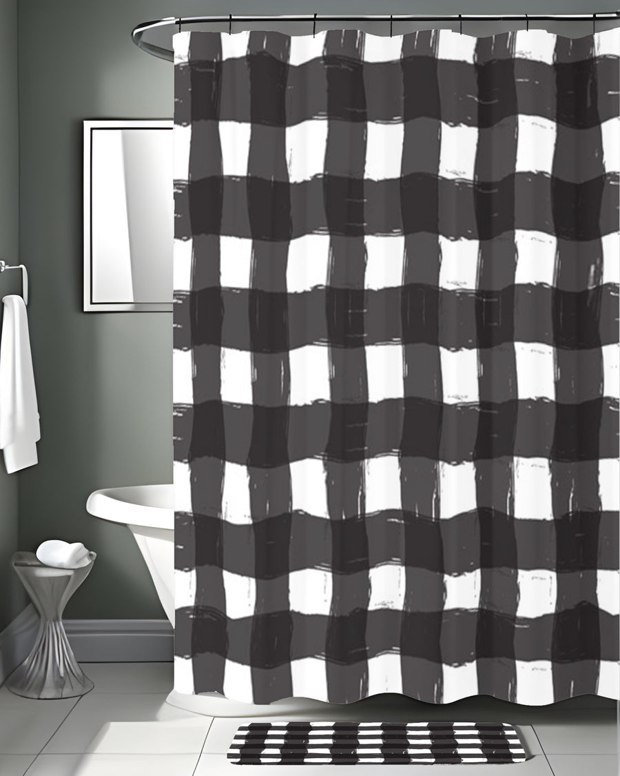 Black and White Buffalo Check Pattern Shower Curtain
