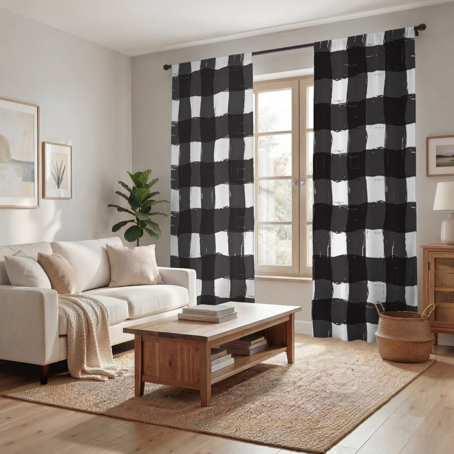 Black and White Buffalo Check Pattern Window Curtains
