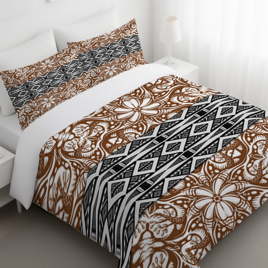 Brown Ornamental Stripe Tribal Pattern Duvet Cover