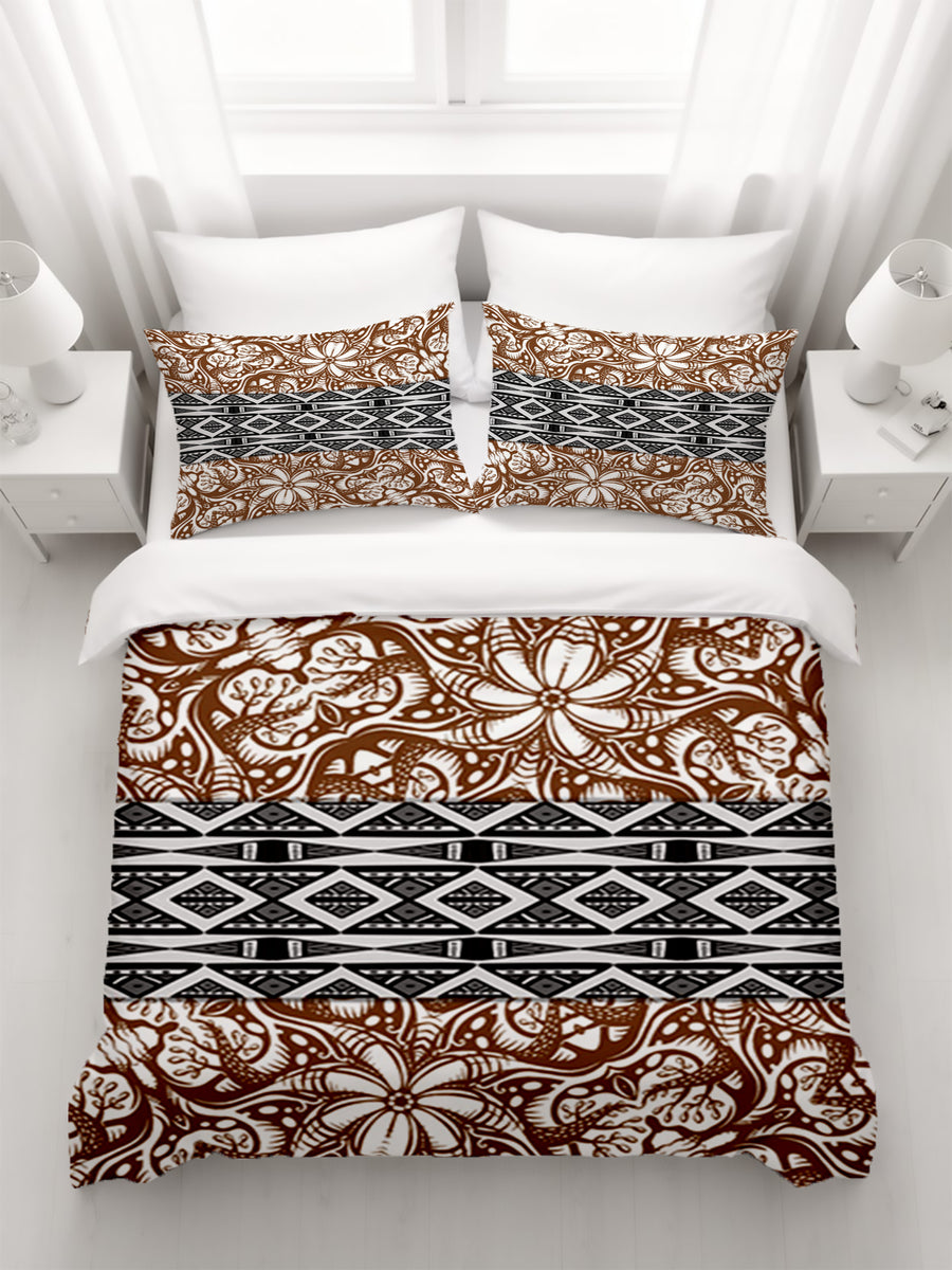 Brown Ornamental Stripe Tribal Pattern Duvet Cover