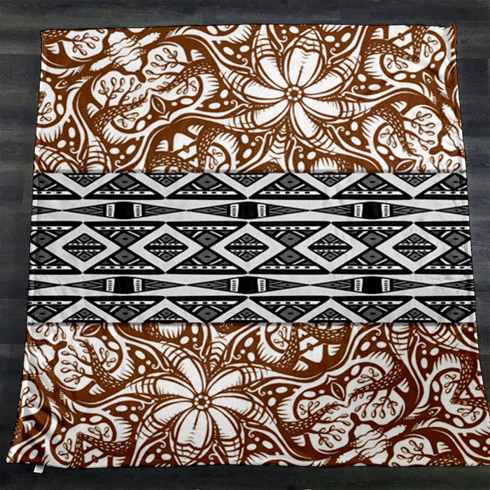 Brown Ornamental Stripe Tribal Pattern Fleece Sherpa Blanket