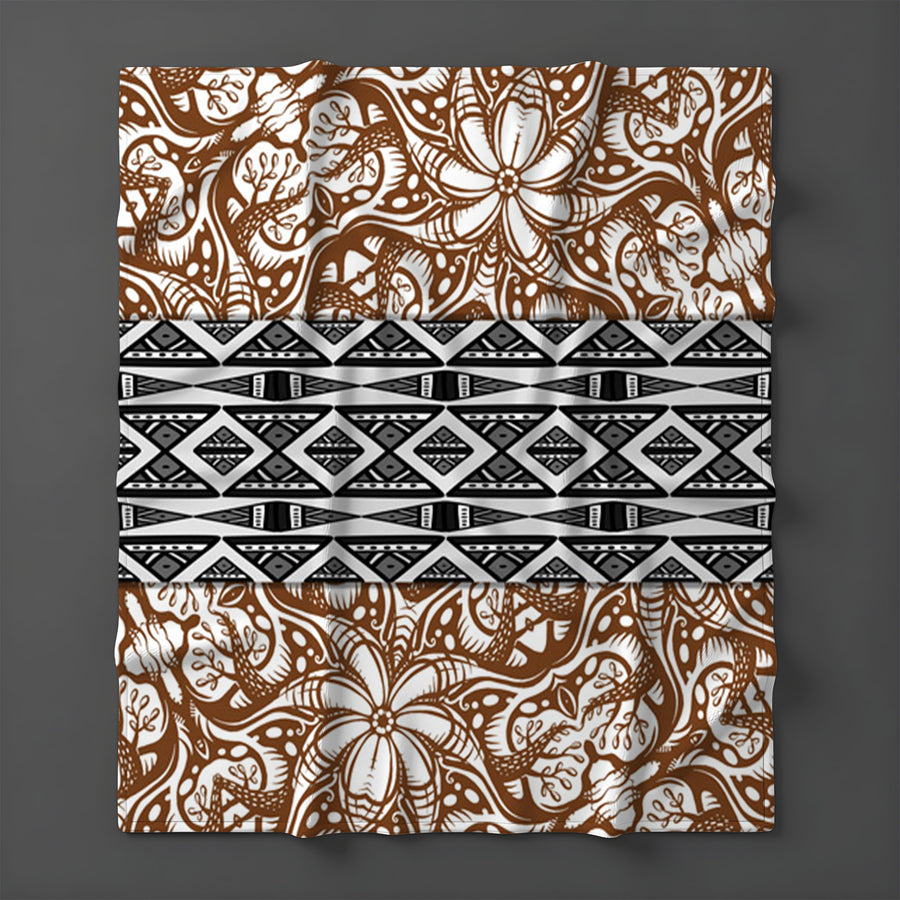 Brown Ornamental Stripe Tribal Pattern Fleece Sherpa Blanket