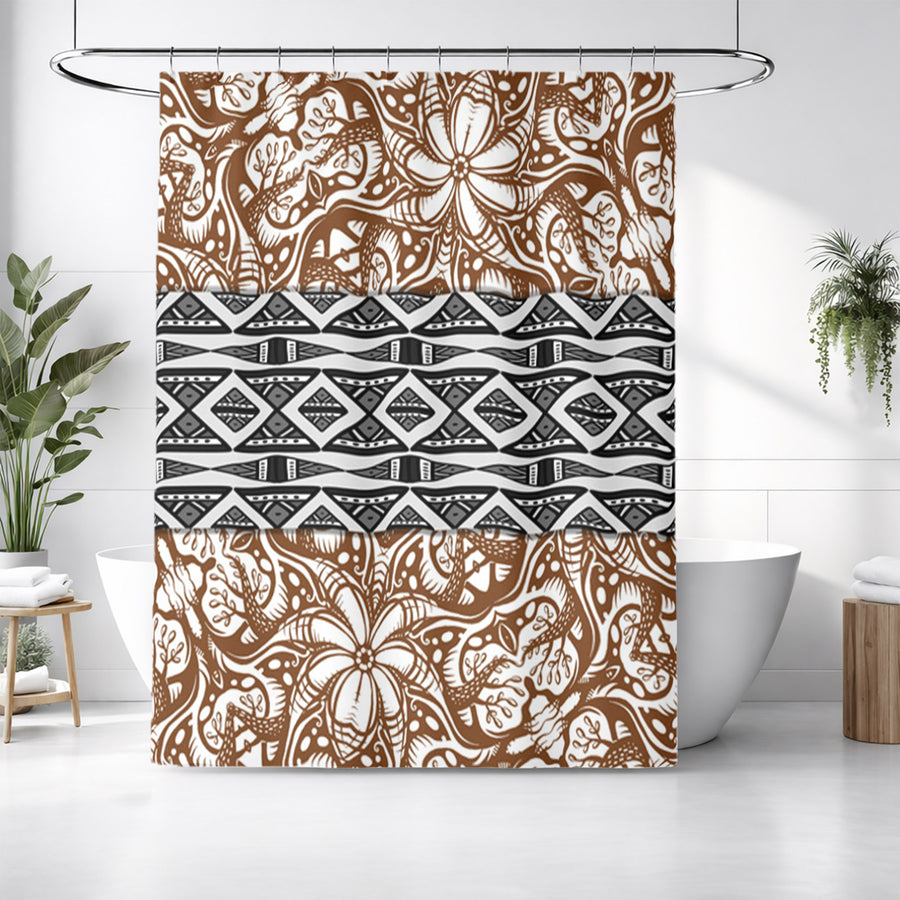 Brown Ornamental Stripe Tribal Pattern Shower Curtain