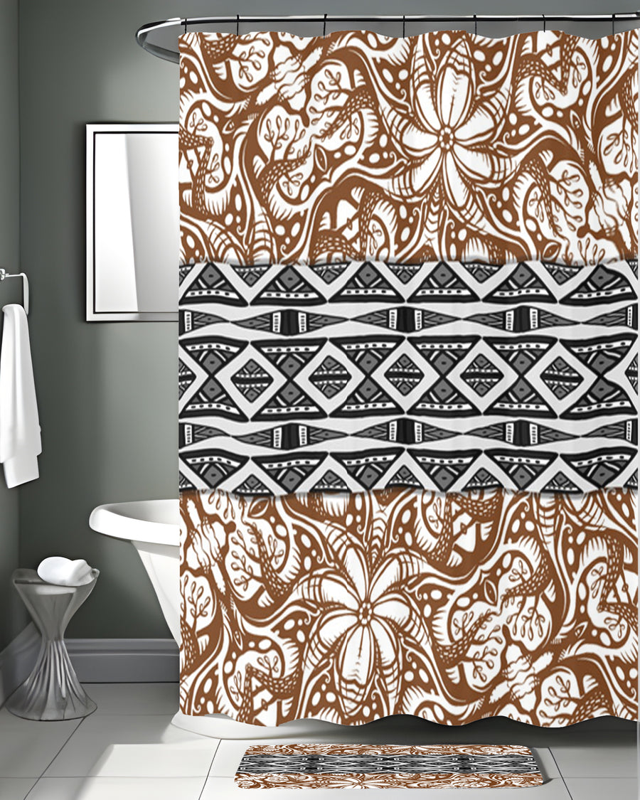 Brown Ornamental Stripe Tribal Pattern Shower Curtain