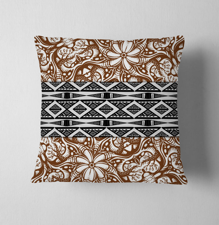 Brown Ornamental Stripe Tribal Pattern Throw Pillow Cover