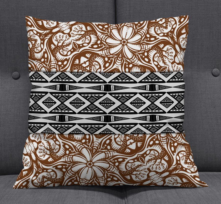 Brown Ornamental Stripe Tribal Pattern Throw Pillow Cover