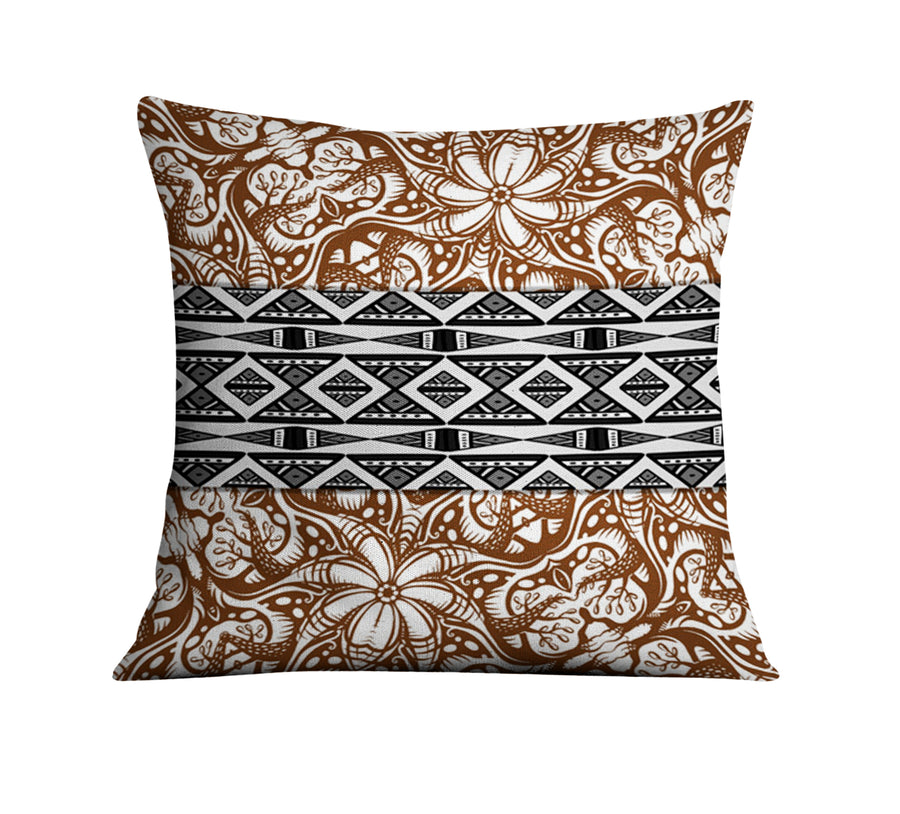 Brown Ornamental Stripe Tribal Pattern Throw Pillow Cover