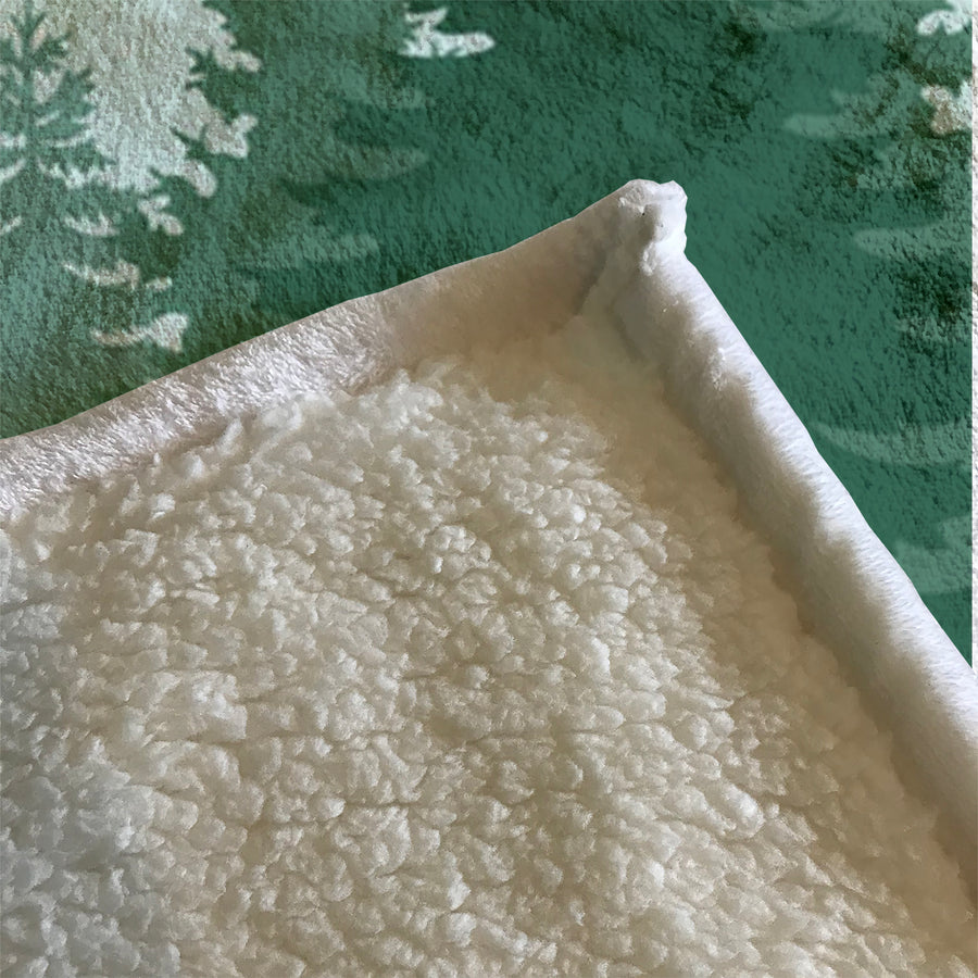 Green Forest Deer Silhouette Landscape Fleece Sherpa Blanket