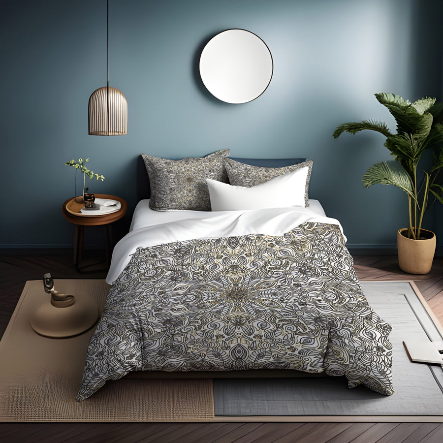 Gray Ornamental Texture Damask Pattern Duvet Cover
