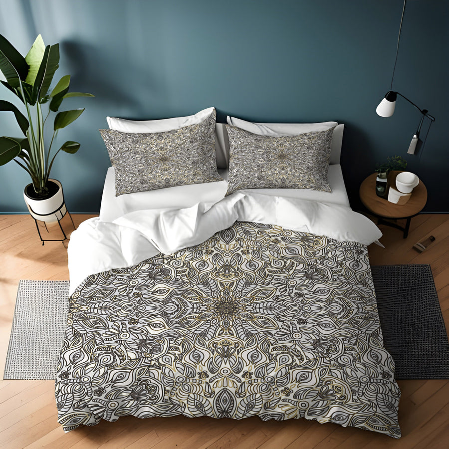 Gray Ornamental Texture Damask Pattern Duvet Cover