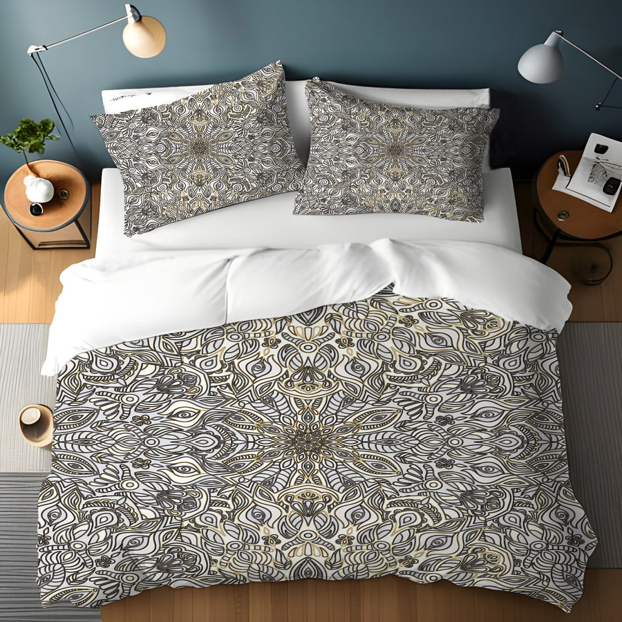 Gray Ornamental Texture Damask Pattern Duvet Cover