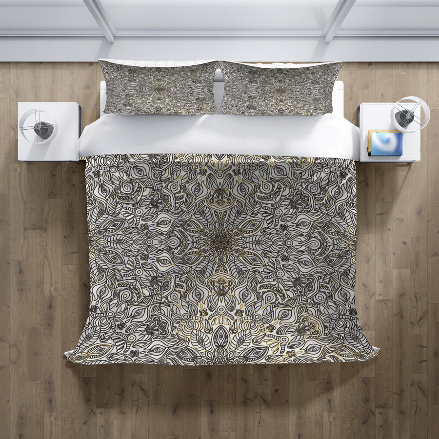 Gray Ornamental Texture Damask Pattern Duvet Cover
