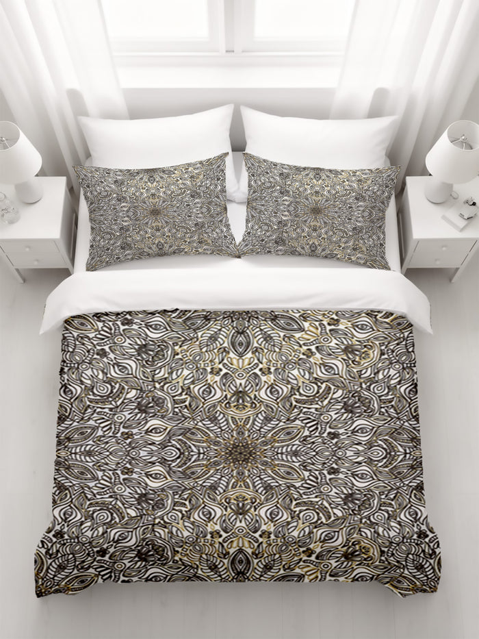 Gray Ornamental Texture Damask Pattern Duvet Cover