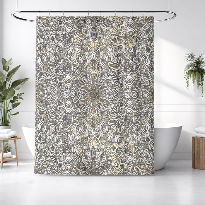 Gray Ornamental Texture Damask Pattern Shower Curtain