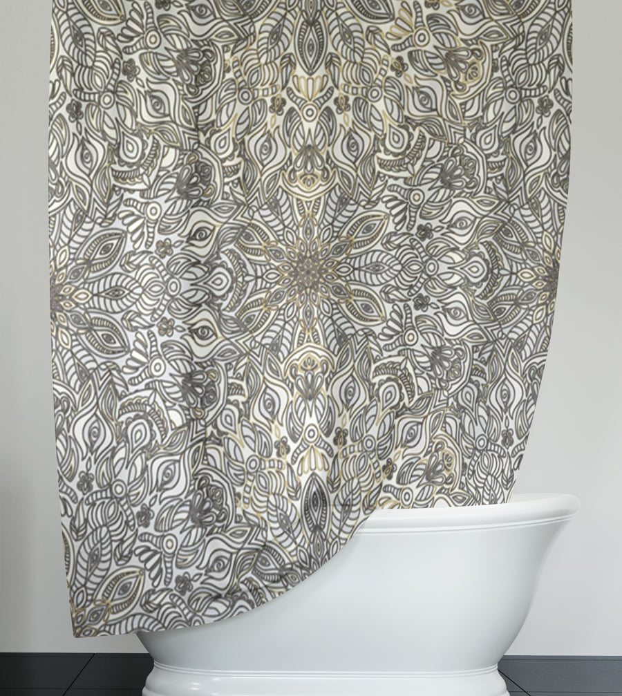 Gray Ornamental Texture Damask Pattern Shower Curtain