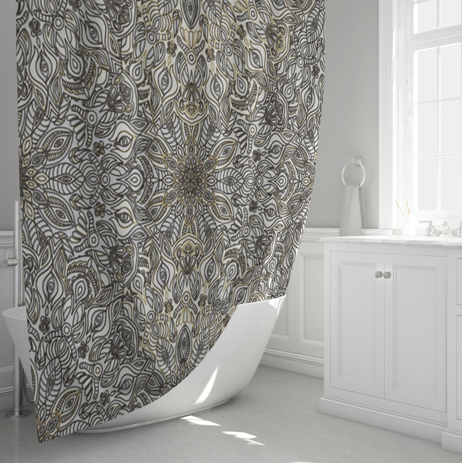 Gray Ornamental Texture Damask Pattern Shower Curtain