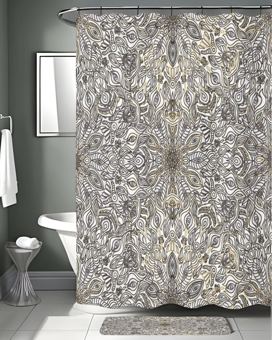 Gray Ornamental Texture Damask Pattern Shower Curtain