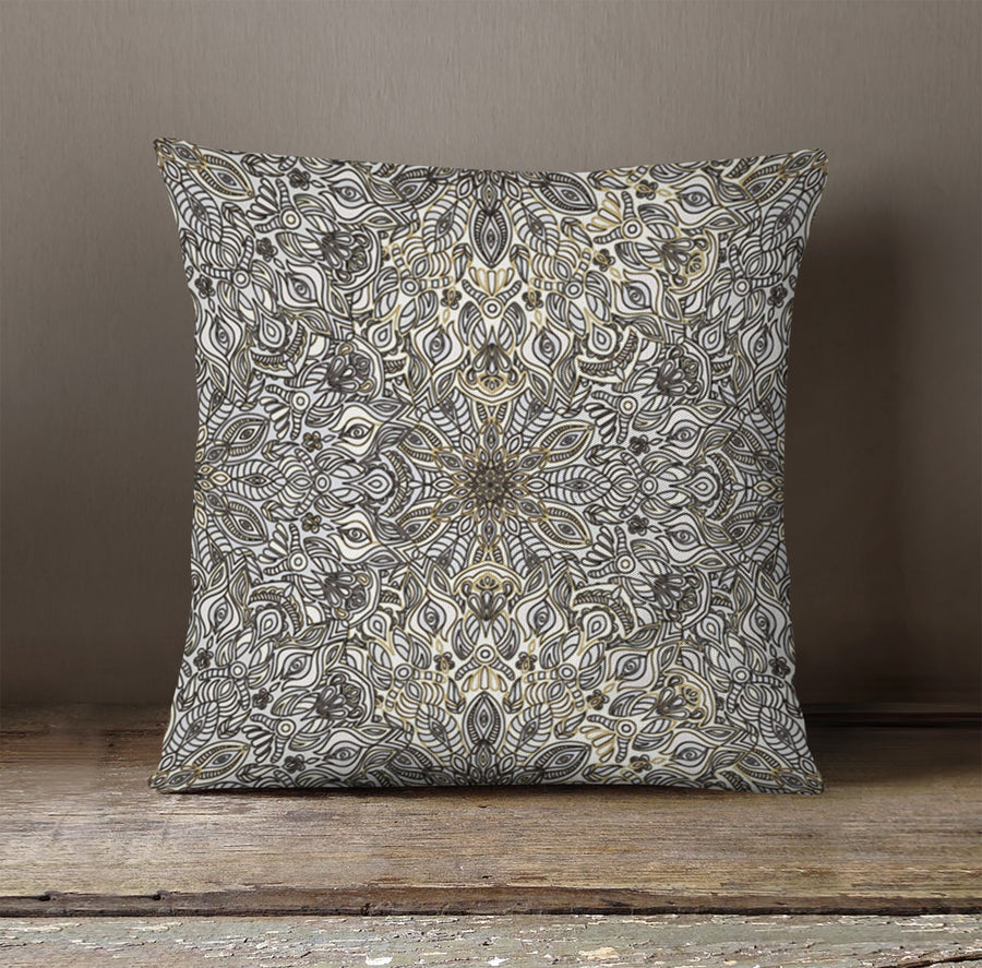 Gray Ornamental Texture Damask Pattern Throw Pillow Cover