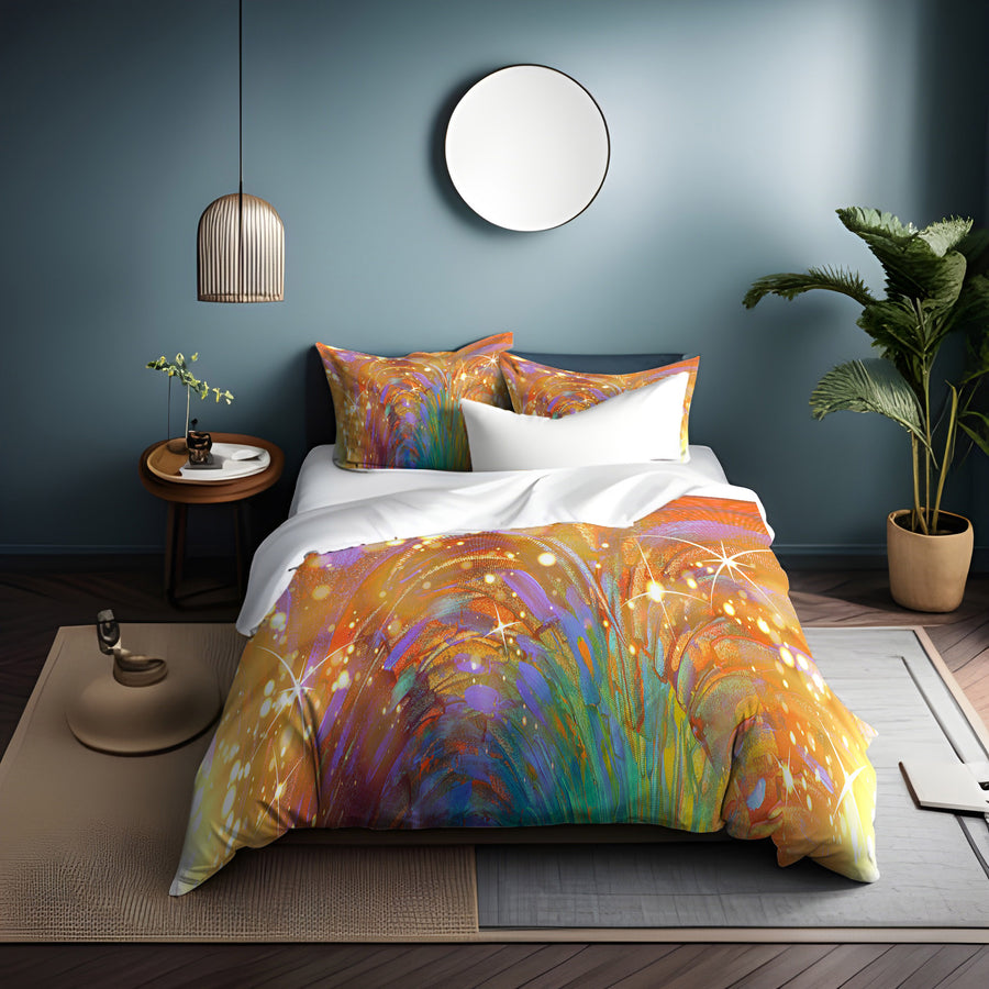 Multicolor Abstract Firework Burst Pattern Duvet Cover