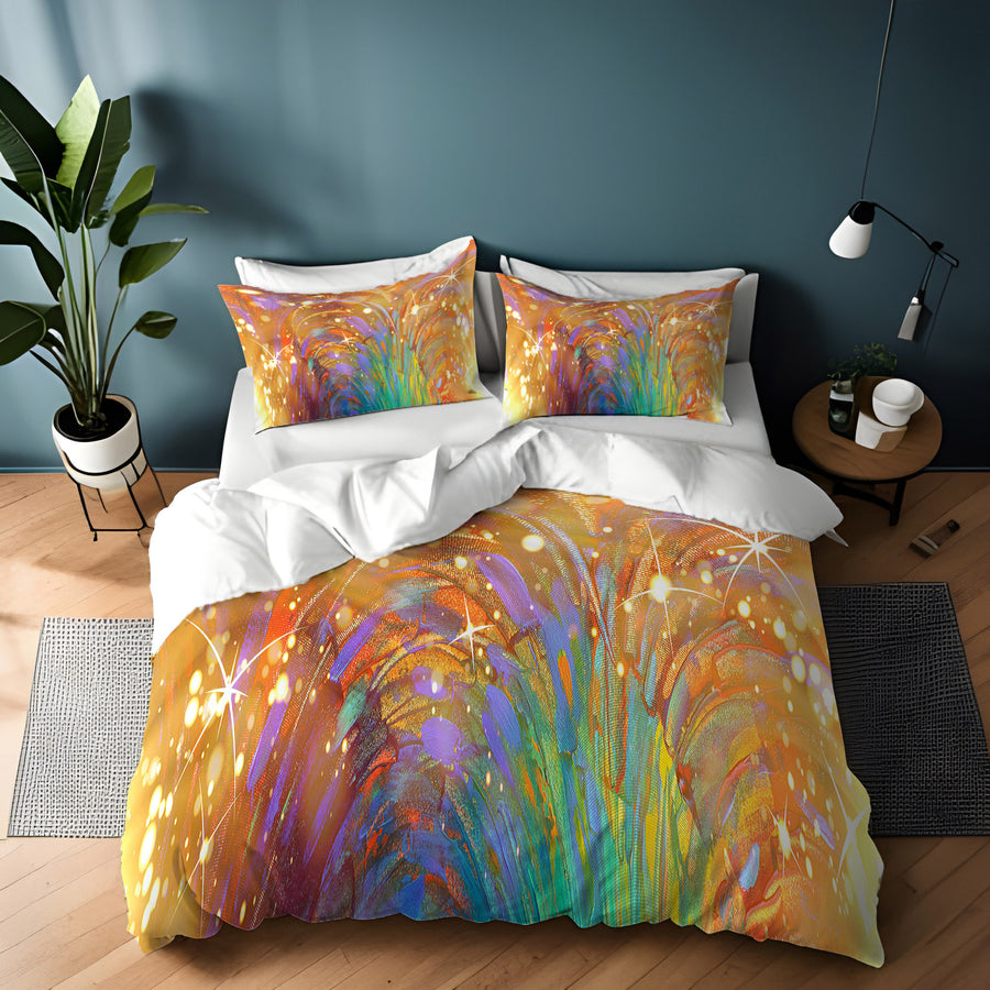 Multicolor Abstract Firework Burst Pattern Duvet Cover