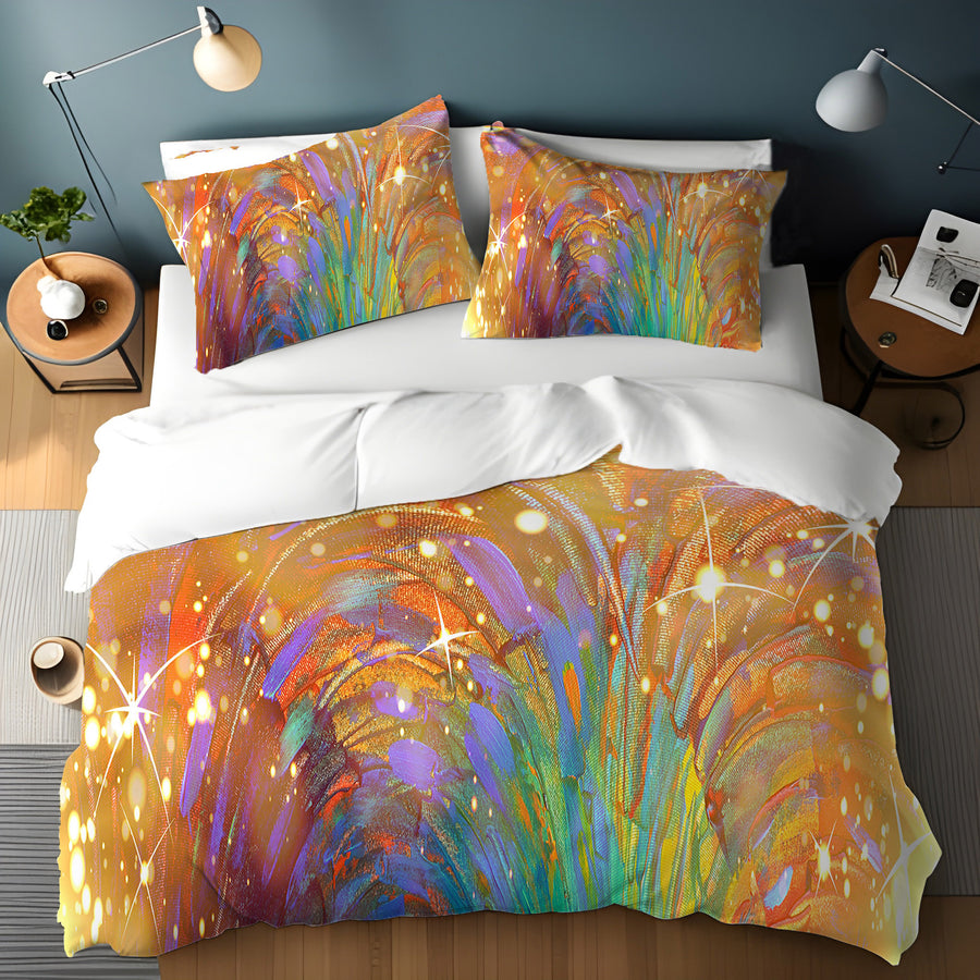 Multicolor Abstract Firework Burst Pattern Duvet Cover