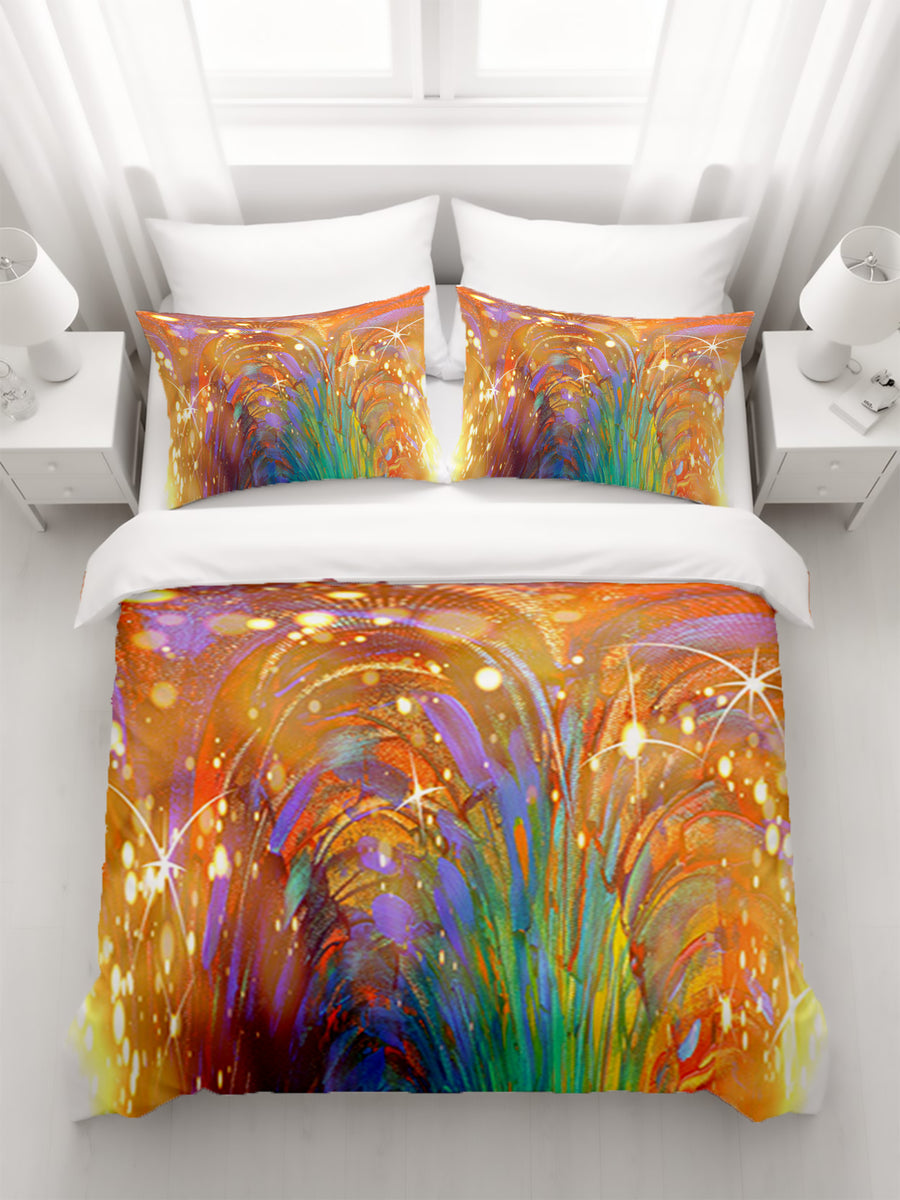 Multicolor Abstract Firework Burst Pattern Duvet Cover