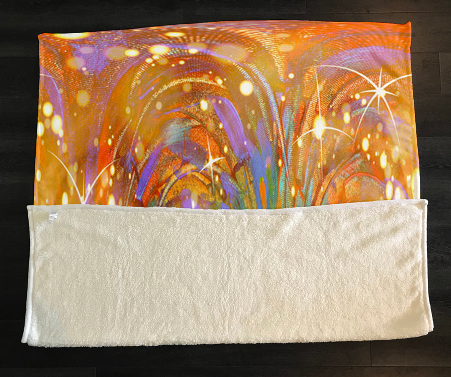Multicolor Abstract Firework Burst Pattern Fleece Sherpa Blanket