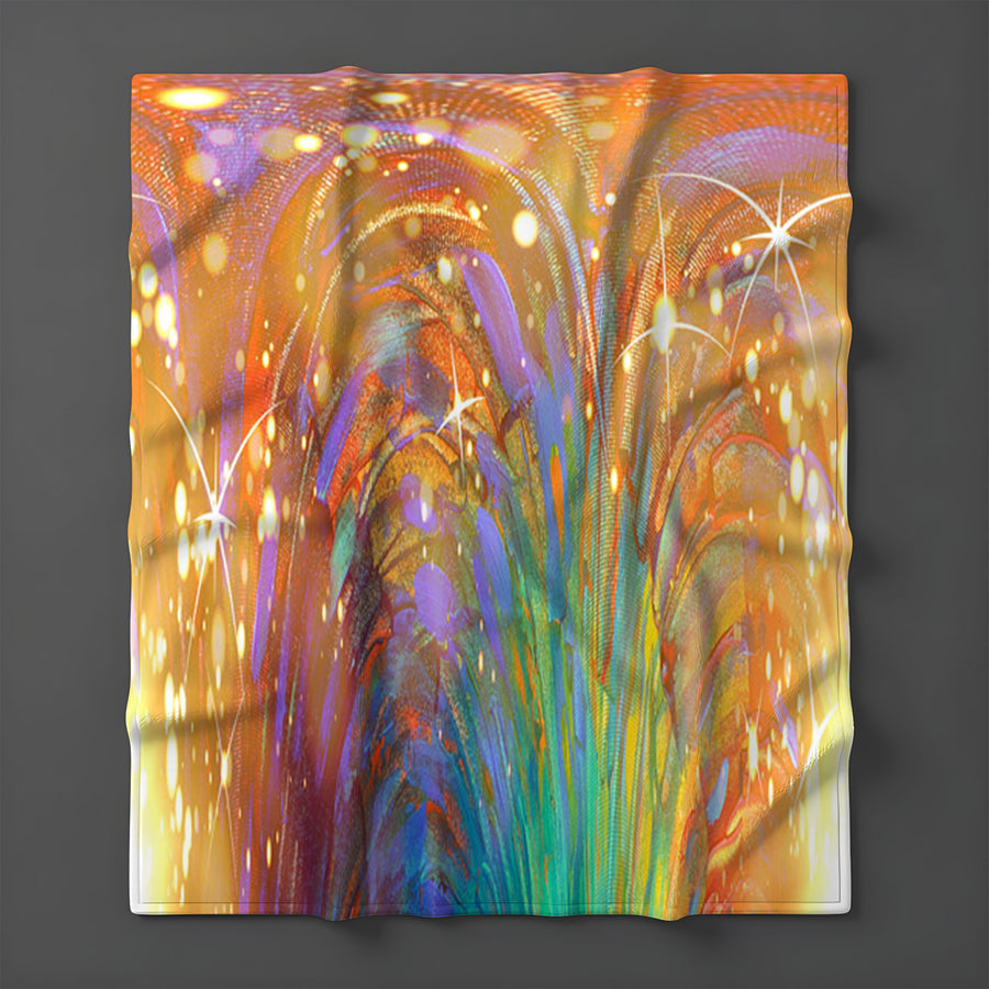 Multicolor Abstract Firework Burst Pattern Fleece Sherpa Blanket