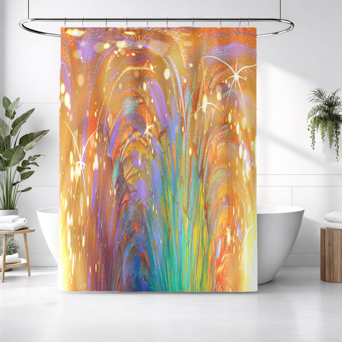 Multicolor Abstract Firework Burst Pattern Shower Curtain