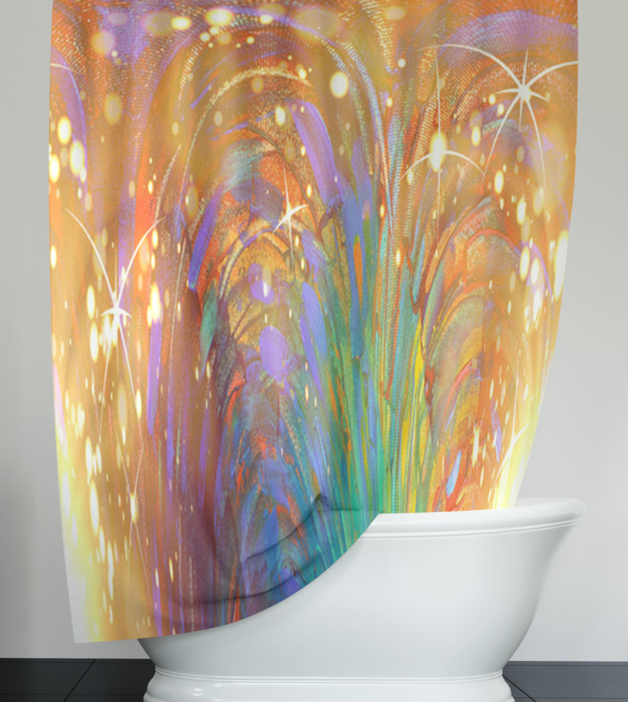 Multicolor Abstract Firework Burst Pattern Shower Curtain