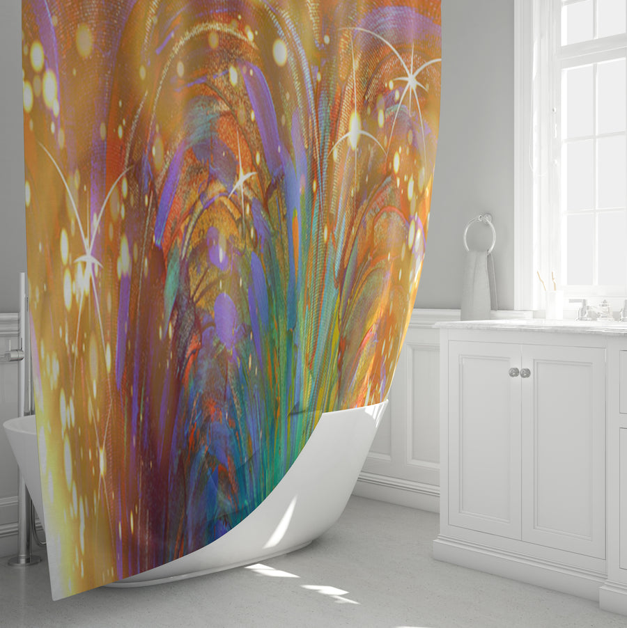 Multicolor Abstract Firework Burst Pattern Shower Curtain