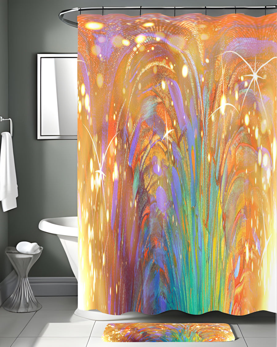 Multicolor Abstract Firework Burst Pattern Shower Curtain