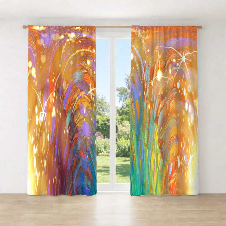 Multicolor Abstract Firework Burst Pattern Window Curtains