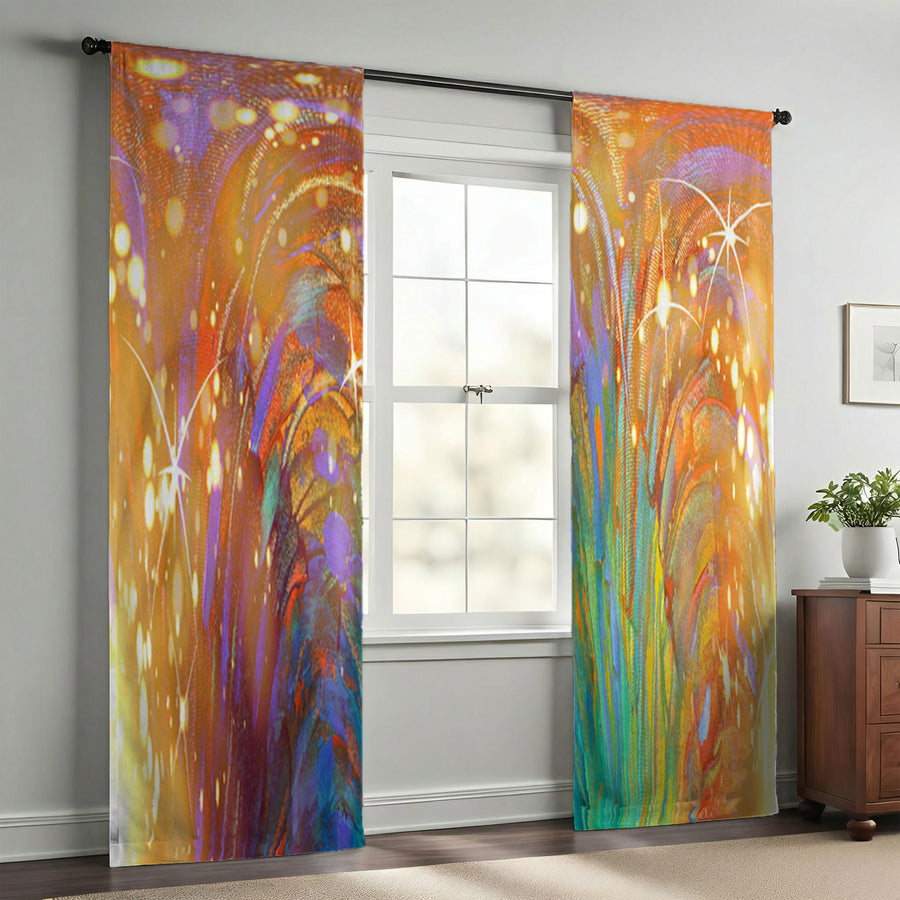 Multicolor Abstract Firework Burst Pattern Window Curtains