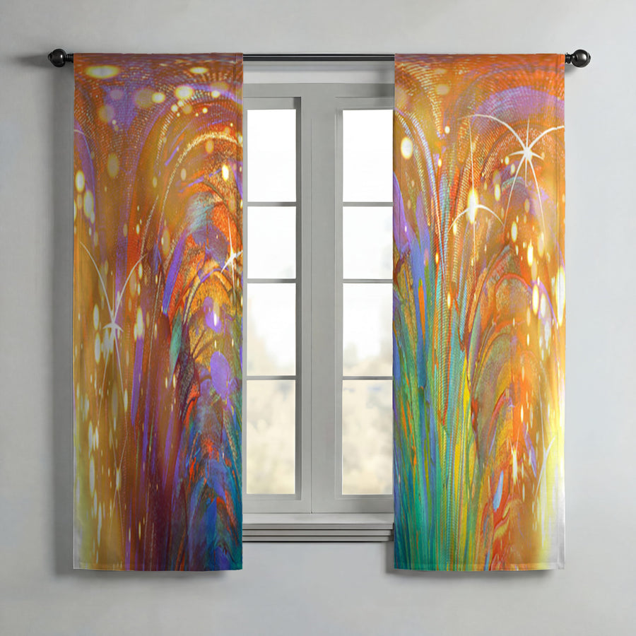 Multicolor Abstract Firework Burst Pattern Window Curtains
