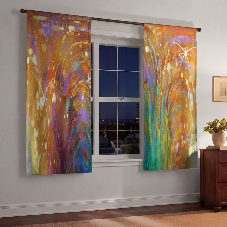 Multicolor Abstract Firework Burst Pattern Window Curtains
