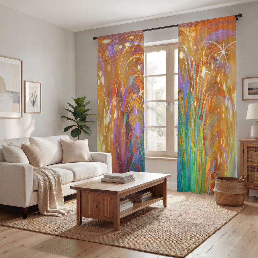 Multicolor Abstract Firework Burst Pattern Window Curtains