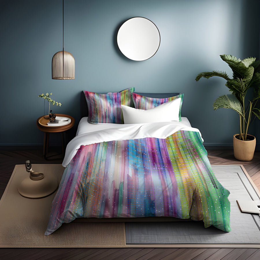 Multicolor Vertical Blend Stripe Pattern Duvet Cover