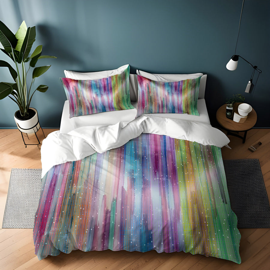 Multicolor Vertical Blend Stripe Pattern Duvet Cover