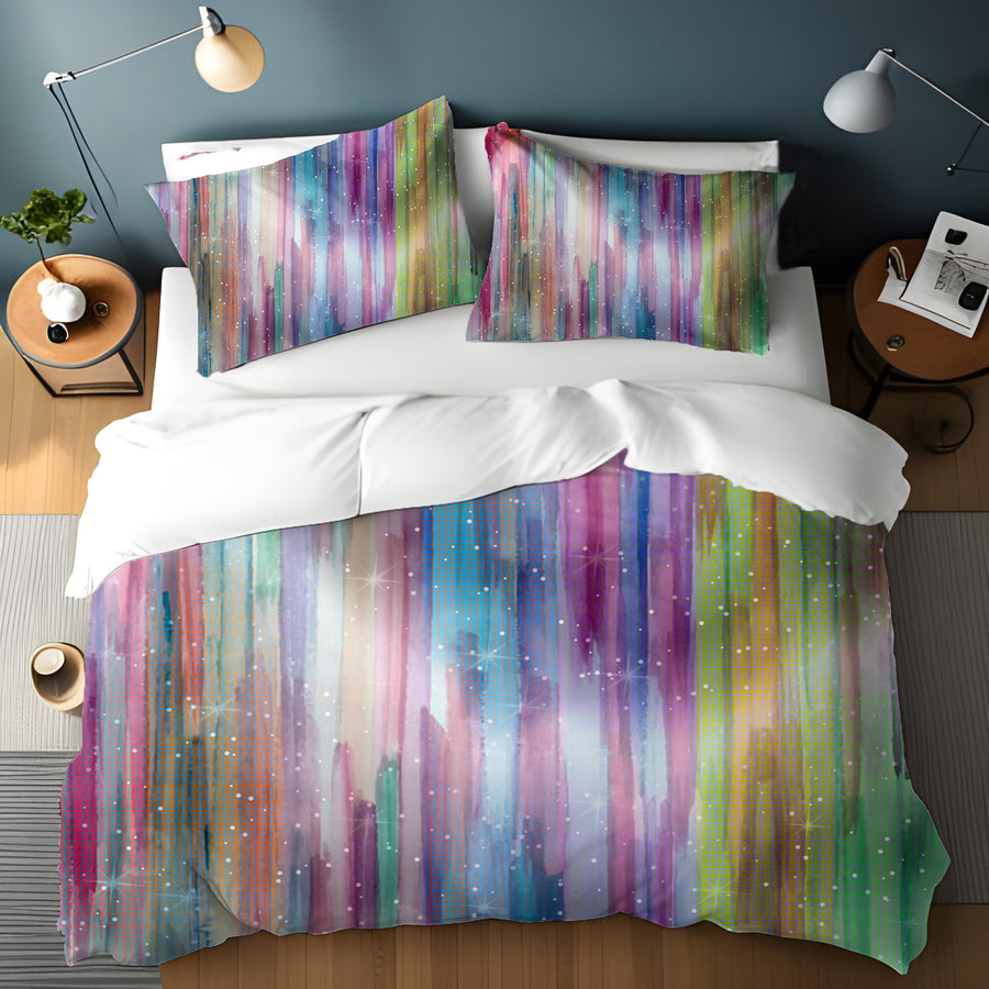 Multicolor Vertical Blend Stripe Pattern Duvet Cover