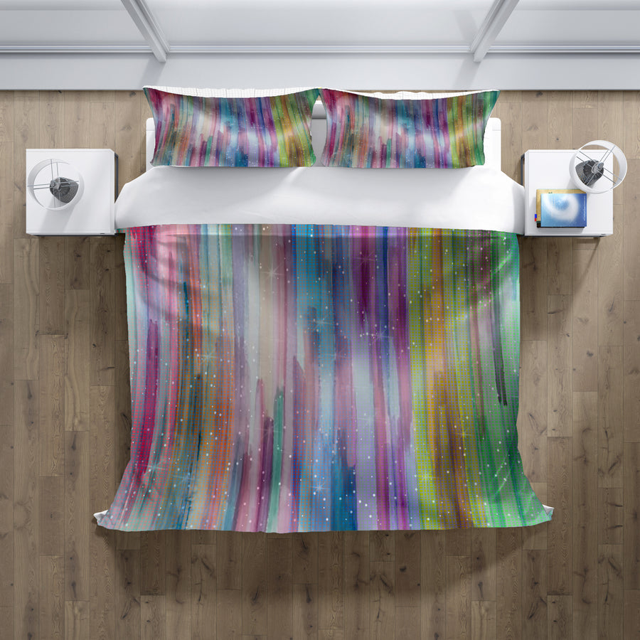 Multicolor Vertical Blend Stripe Pattern Duvet Cover