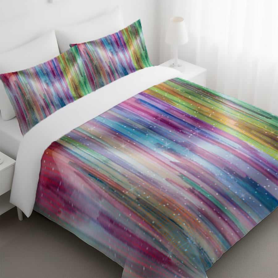 Multicolor Vertical Blend Stripe Pattern Duvet Cover
