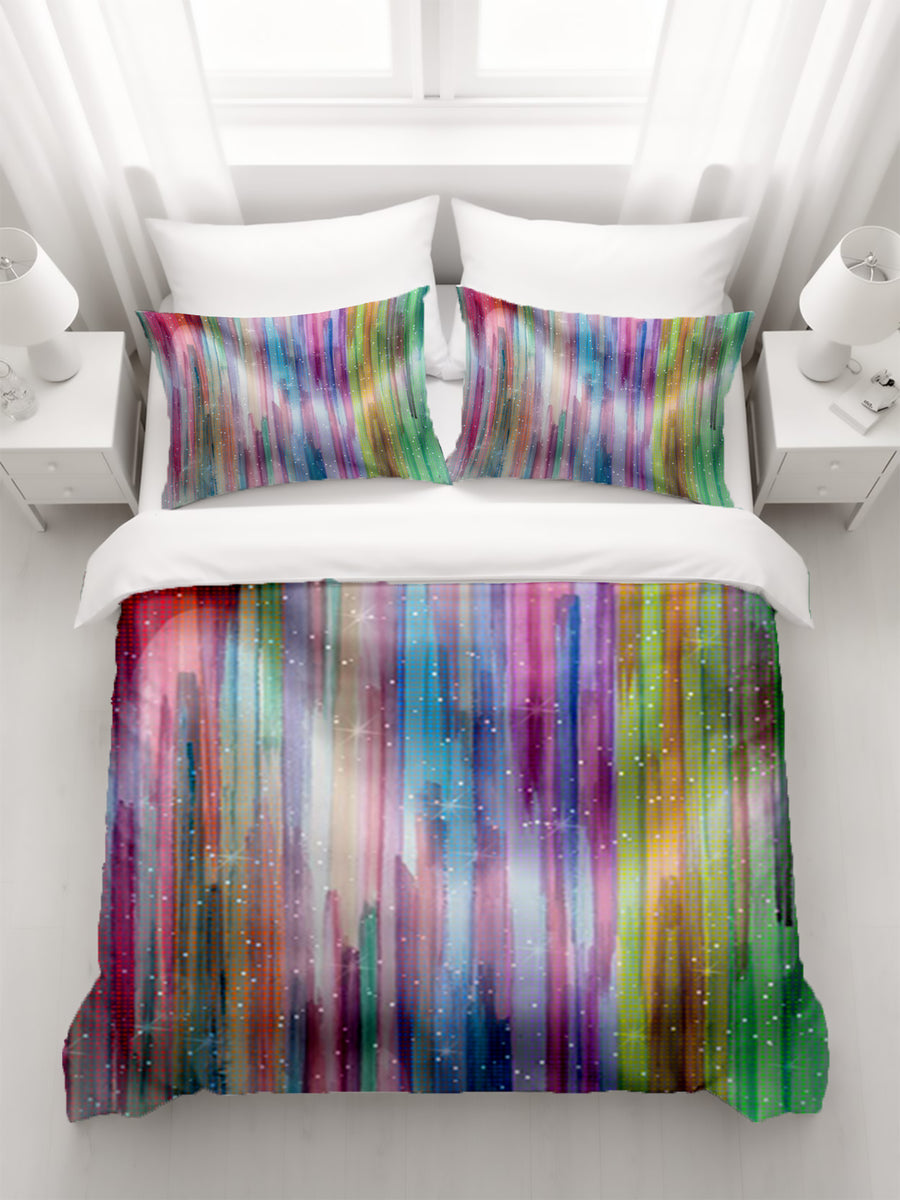 Multicolor Vertical Blend Stripe Pattern Duvet Cover