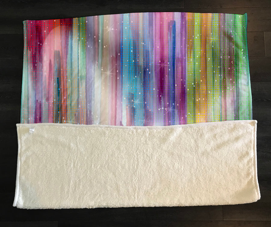 Multicolor Vertical Blend Stripe Pattern Fleece Sherpa Blanket