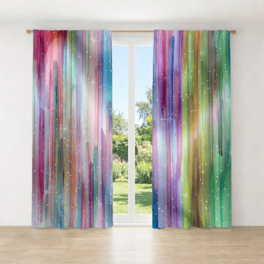 Multicolor Vertical Blend Stripe Pattern Window Curtains